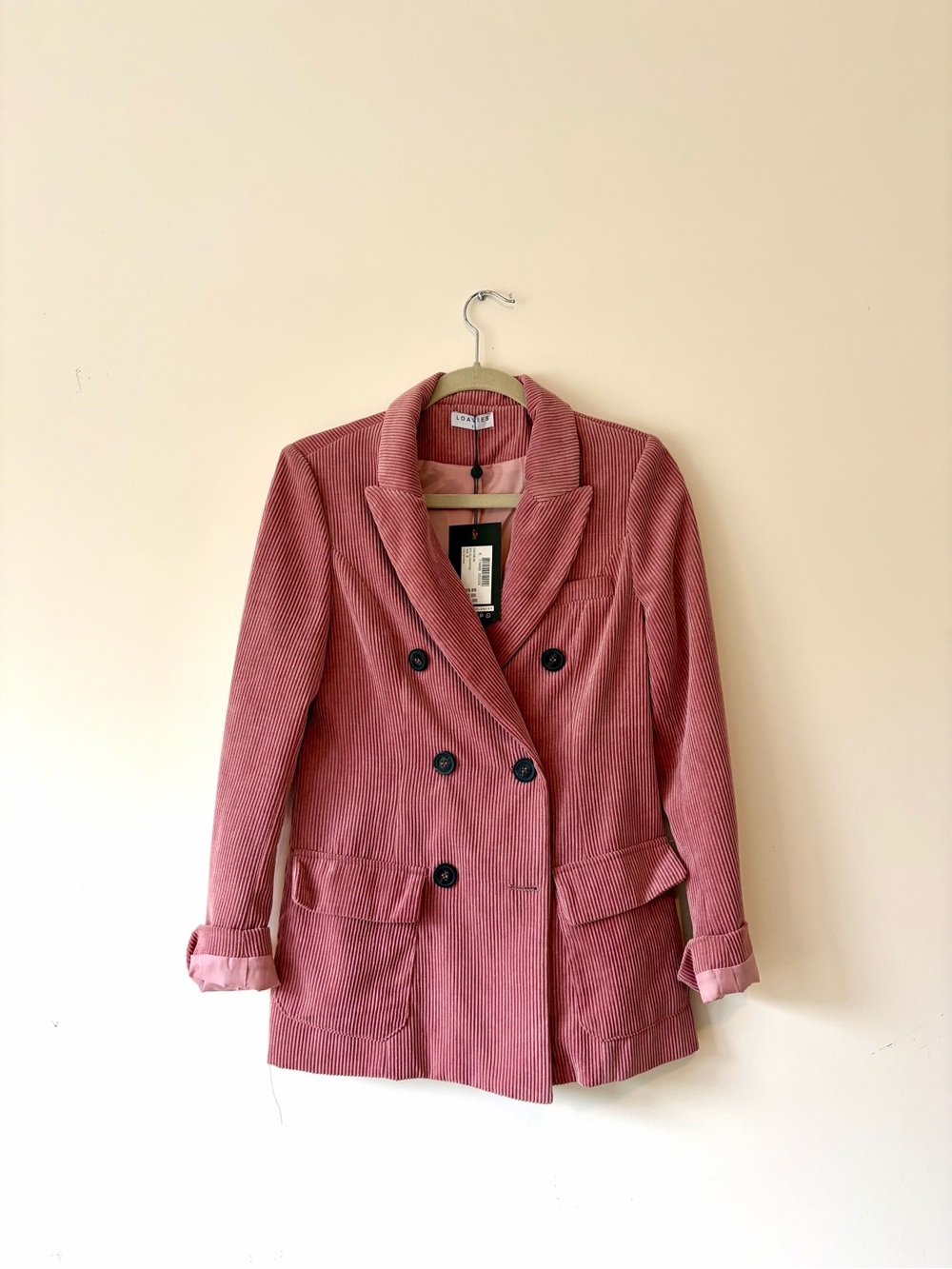 Love Tree Dusty Rose Corduroy Double-Breasted Blazer
